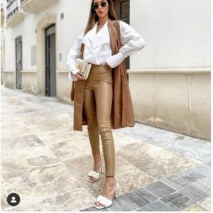 ZARA Faux Leather Ankle Zip High Rise Pants